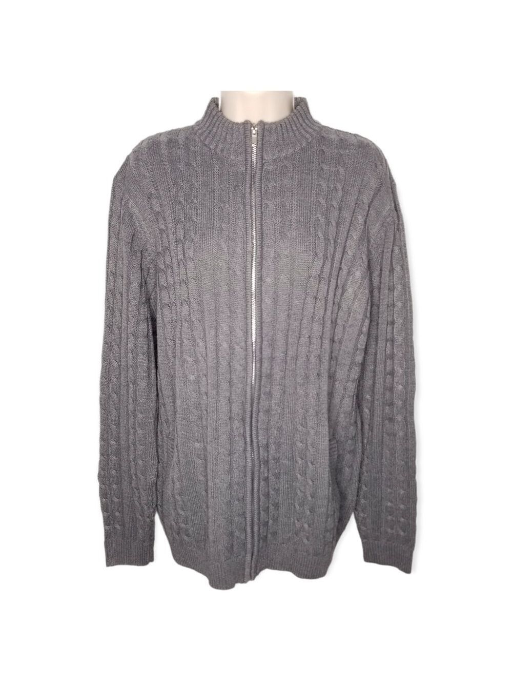 Gray Knit Cable Zip‎ Down Long Sleeve Sweater Men’s Size L